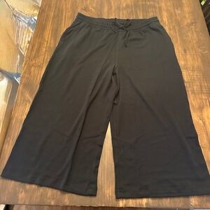 Lands' End Sport Knit Cotton Wide-Leg Crop Pants Black  NWOT 1X